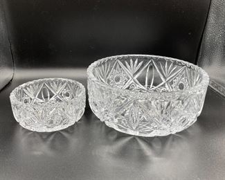 American Brilliant Period (ABP) Glass Bowl Fan Fine Diamond Thumbprint Dot Hobstar Set