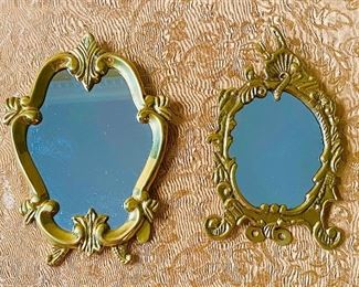 Set of 2 Victorian Ornate Brass Table Mirror with Stand 