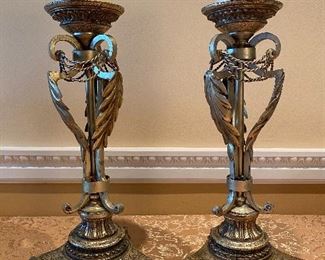 Set of 2 Long Brass Metal Decorative Candle Holders
