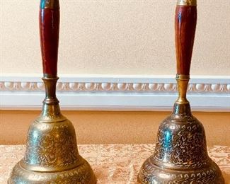 Set of 2 Vintage Brass Dinner Cow Bell