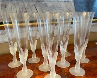 SASAKI Wings Pattern Clear & Frosted Stem Champagne Flute 9" Set Of 10
