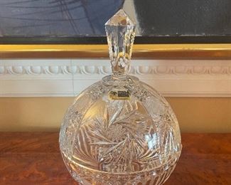 Vintage Lausitzer Glass LEAD CRYSTAL COMPOTE Germany - Lidded Pedestal Dish