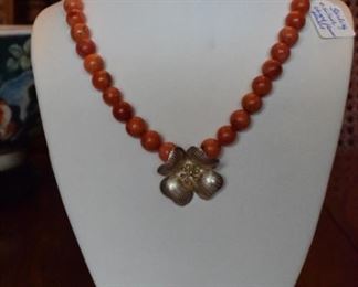 Sterling silver and wood bead necklace