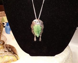 Sterling Silver and Jade Mayan Warrior Pendant necklace