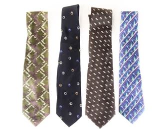 Lot	8	4 Designer Ties - Valentino, Hermes, Ralph Lauren	1 Purple Label Ralph Lauren, Handmade in England, Silk 1 Hermes, Silk, Ski theme, Made in France 1 Valentino, Handmade in Italy, Silk 1 Krizia uomo, Made in Italy
