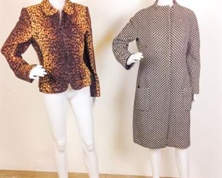 Lot	11	Two Bill Blass Jacket / Coats Leopard Geometric	Bill Blass - Leopard Print Jacket - Zipper Front - Size 8 Bill Blass - Geometric Black & White Coat hidden Closure Front snaps - Two Pockets - Size 8
