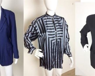 Lot	21	Giorgio Armani Two Wool Women's Blazers and Shirt	Giorgio Armani Two Suit Jackets Size 42 Vestimenta Spa - Made in Italy Black - Five Button Front Navy - Two Button Front Silk Stripped Bouse - Heaven Blue & Navy Size 40

