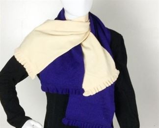 Lot	62	Valentino Lot of 3 Sweater / Scarves	Valentino Boutique Black SIZE Medium Pullover Cashmere Sweater 2 Purple & Ivory Valentino identical ruffled scarves - approx. 40" long

