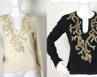 Lot	69	Ralph Lauren LOT 2 Embellished Cashmere Sweaters	Ralph Lauren LOT 2 Embellished 100% Cashmere Sweaters Black Size L Embellished Front & Back / V- Neck Cream Size M Embellished Front & Back / V- Neck ( these are identical sweaters in style )

