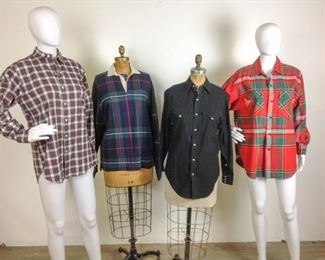 Lot	72	Ralph Lauren American Country 4 Shirt Selection	Ralph Lauren American Country Four Shirt Selection -Black Western Wear RL Country pearl button snaps Size Small -Red /Green Flannel RL Country 2 breast pocket front Size Small - small flannel pattern RL rounded collar long sleeve Size 6 - classic Rugby pullover shirt rubber buttons ** no sizing - hanger discolor to collar & closures
