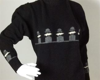 Lot	126	KRIZIA maglia Derby Mustache Black Sweater	KRIZIA maglia Italy Derby Mustache Black Sweater SIZE 44 75% wool & 25% Angora - rabbit fur repeating design chest & sleeve
