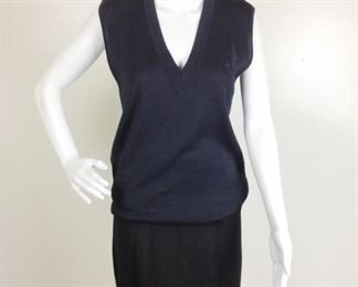 Lot	129	Gianfranco Ferre Combo Sweater / Skirt Set	Gianfranco Ferre Navy Sweater Fuchsia Trim - SIZE 44 with Dark Gray Sleeveless Top matching Skirt Set SIZE 42

