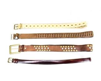 Lot	140	4 Women's Belts Jil Sander, Bass, HTC	1 Linea Pelle, Leather, M, 34 inches 1 Bass, red/brown leather, 38 inches 1 HTC, brown with turquoise accent thread, 37 inches 1 Jil Sander, Canvas with Leather accents, Made in Italy, 36/90, 39 inches
