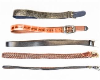 Lot	167	5 Women's Designer Belts Yana, Kieselstein, Gampel	1 Hand Braided leather belt, Size 36, Made in Mexico, 43 inches long 1 Black Leather belt from Barneys New York, 38 inches 1 Richard Gampel, Crocodile Veritable, Made in France, 75, 29 inches 1 Yana, 44, 30 inches 1 Barry Kieselstein Cord, New York, thin belt, 30 inches
