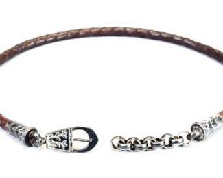 Lot	168	Silver Accented Round Braided Belt	925 stamped silver on round braided leather belt. Total belt weight 4.9oz
