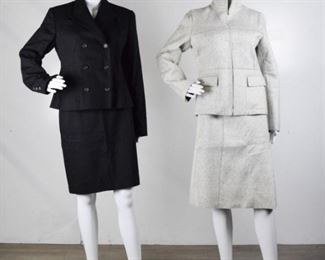 Lot	176	Two Suits - Black Trussardi and Heather Grey ICB	Trussardi Collection - Black Skirt Suit with faux leather belt - made in Italy Size 44 - US 8 ICB White and Grey Modern Jacket and skirt with seams. Size 8
