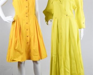Lot	182	Two Yellow Made in Italy Dresses	Two Yellow Made in Italy Dresses - One Dark Yellow Jewel Pleated dress size 42 and Bright Yellow long sleeve collared pleated dress
