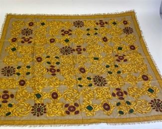 Lot	211	Chanel Scarf	Tan with gold chain motif, green and red accents and Chanel logo. Some pulling in places. 38" x 38"
