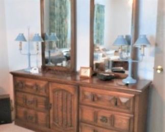 NICE DRESSER WITH MATCHING NIGHT STAND AND TALL CHEST - WILL SELL INDIVIDUALLY