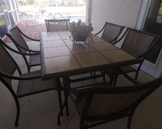 Patio Dining with 6 Chairs. Tile Insert Table Top