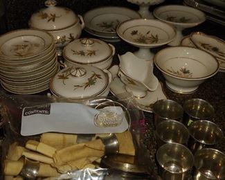 Antique Childs "Play"China Dinner Set, 6 Forks, Spoons & 5 Knives plus plates, casseroles, gravy boat etc.