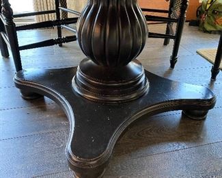 Lot 5500 $1,200.00. 60" Round Nichols & Stone Dining Table With One 18" Leaf, 6 Chairs & Cute Cushions, Chairs are black in color, as is the base of the table, the tabletop is a warm cherry. This fabulous table could be great for the kitchen eating area or dining room. Normal usage wear on the tabletop. This one won't last!