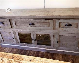 Lot 5505. $395.00. Cute Farmhouse Style Gray Media Cabinet or Credenza, 3 Drawers, 2 solid Cabinet Doors & 2-glass doors. So Darling! 69" w xc 17" deep x 32" H