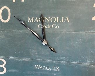 Lot 5502 $125.00. Magnolia Clock Co., Waco. Ginormous 48" Clock, in a Blue-Green Vintage Look, in the farmhouse style Joanna Gaines herself has made popular!