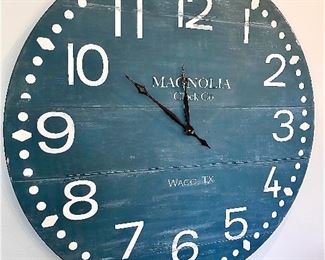 Lot 5502 $125.00. Magnolia Clock Co., Waco. Ginormous 48" Clock, in a Blue-Green Vintage Look, in the farmhouse style Joanna Gaines herself has made popular!