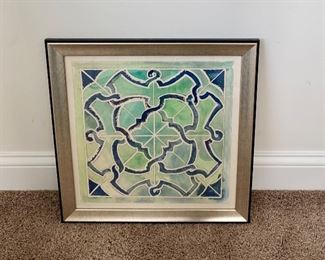 Lot 5509 $60.00 Set of 3 Coordinating Cool Water Color Prints with Geometric Designs in Shades of Green, 18"x 18" by Wendover Art Group, Made in USA