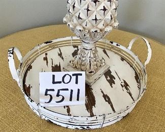 Lot 5511 $22.00 2 pc. Lot of a Distressed Shabby Chic Wood Tray and Artichoke Decor.