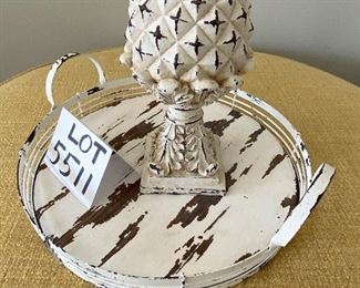 Lot 5511 $22.00 2 pc. Lot of a Distressed Shabby Chic Wood Tray and Artichoke Decor.