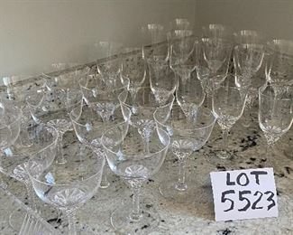 Lot 5523. $80.00 Vintage crystal set - 29 glasses: 12 coupe; 7 wine; 8 goblets; & 2 flutes. Nice crystal - Time to stock your bar!