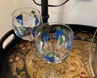 Lot 5519. $48.00. Nice OXO Ice Bucket with Tongs, Two adorable hand-painted wine glasses, and Oster wine opener.