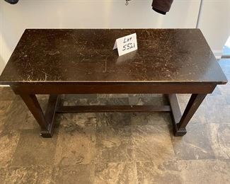 Lot 5521 $46.00 Vintage Mud Room Bench in Dark Brown, well -worn top and opens to storage, Great DYI Project. Great Bones!