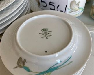 Lot 5561. $225.00 Hutschenreuther 41 piece Leonard Decor Estoril china set, includes service for 8. 8 dinner plates, 8 salad plates, 8 bread plates 8 saucers, 8 cups, and 1 platter. ( a complete set with service for 12 and several serving pieces sold for $1600+. ). These are high-quality dishes, made in Germany.
