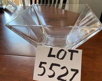 Lot 5527. $85.00 Beautiful tiffany 8" square crystal bowl with a stripe design. Excellent Condition, with Tiffany sticker