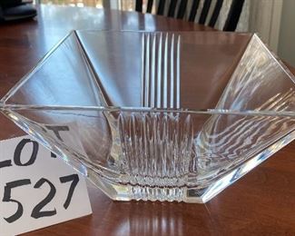 Lot 5527. $85.00 Tiffany 8" square crystal bowl with a stripe design. Beautiful and Like New, Excellent Condition, with Tiffany sticker