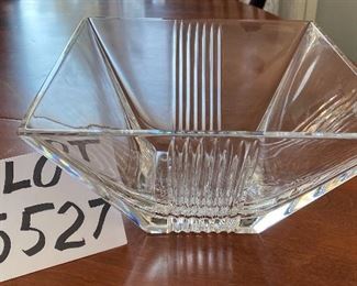Lot 5527. $85.00 Tiffany 8" square crystal bowl with a stripe design. Beautiful and Like New, Excellent Condition, with Tiffany sticker
