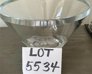 Lot 5534. $36.00 9.5" Crystal serving bowl. Super thick glass; we cannot find a mark but this has that "feel" of something special. Great condition.