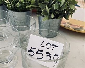 Lot 5539. $52.00 This lot includes a set of 4 glass pedestal dessert dishes/bowls and a Badash Coyle etched crystal bowl (5.5" in diameter). Keep an eye out for the potted greenery later in the sale.