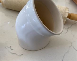 Lot 5544. $48.00 Emile Henry "salt pig" and a Hall Pottery Ceramic Bowl with handles (rolling pin is in 5572).