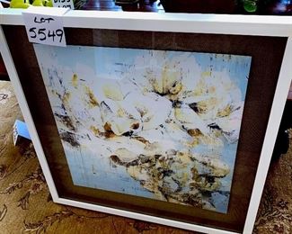 Lot 5549. $60.00 Beautifully framed painting on particleboard in a lined, shadowbox frame. 28" square.