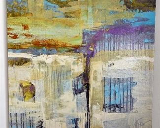 Lot 5585. $175.00 Two stretch canvas giclee paintings. 40" x 40" each, wood frames. titles "Concordant 1" and "Concordant II".