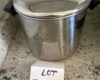 Lot 5552. $30.00. Revereware 8QT. stockpot. This is a marvelous size pot for pasta, soup, stew for a crowd, brining a turkey and more. These Revere ware pots will last you forever. I am using my grandmother's pots when she was young! This pot is in good shape, but the bottom corner needs to meet a Brillo Pad! It should clean up very well - it's stainless.