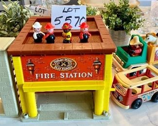 Lot 5570. $35.00. Fisher Price Vintage Firehouse, w/Building, Firemen, Dog, Plus Mini Bus with Teachers & Students. Vintage Husky Helper 1979, With Horse and cowboy and Truck Everything is in good shape but neither are complete!