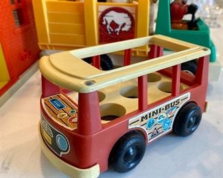 Lot 5570. $35.00. Fisher Price Vintage Firehouse, w/Building, Firemen, Dog, Plus Mini Bus with Teachers & Students. Vintage Husky Helper 1979, With Horse and cowboy and Truck Everything is in good shape but neither are complete!