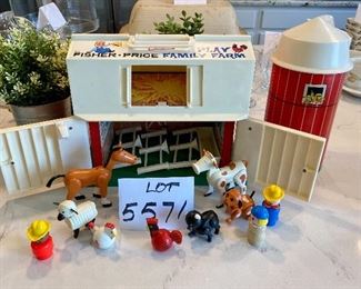 Lot 5571. $35.00. Very Collectible 1967 Fisher Price Family Play Farm, includes Barn, Silo, 3 Fences, Horse, Cow, Feeder. Rooster, Pig, Hen, sheep, Farmers, Dog