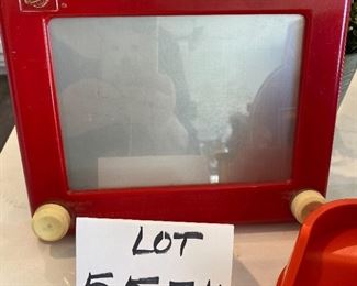 Lot 5574. $40.00. Ohio Art Magic Etch-A-Sketch, Fisher Price Cash Register w/5 coins, both collectible and in great shape