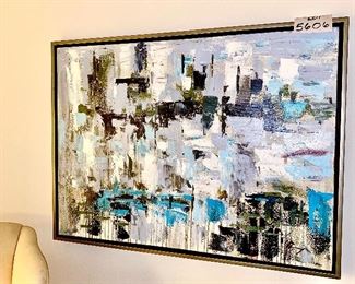 Lot 5606. $65.00 Modern Abstract Art Oil Painting on Canvas. 40x30, wood frame no artist mentioned